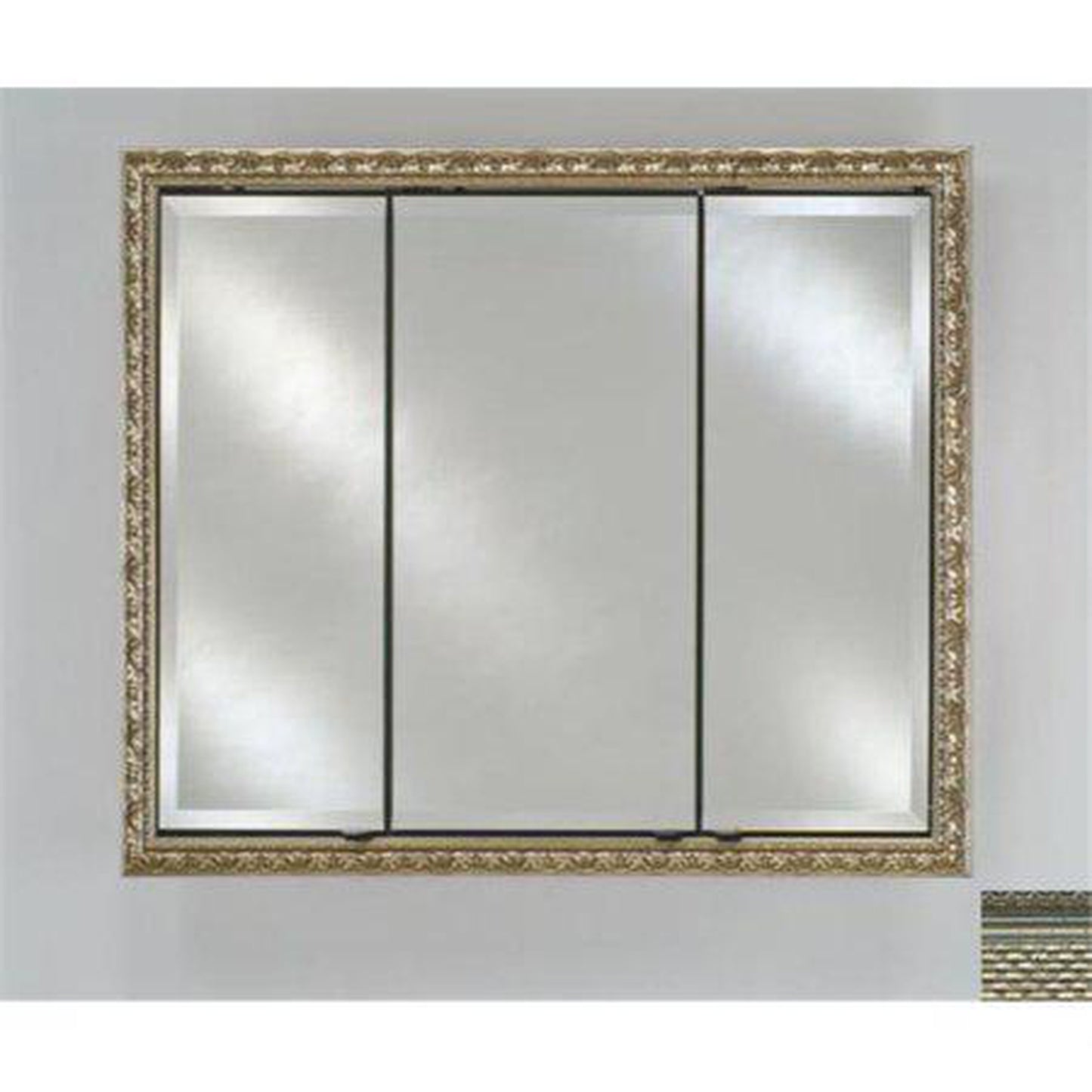 Afina Signature 38" x 30" Elegance Antique Silver Recessed Triple Door Medicine Cabinet With Beveled Edge Mirror