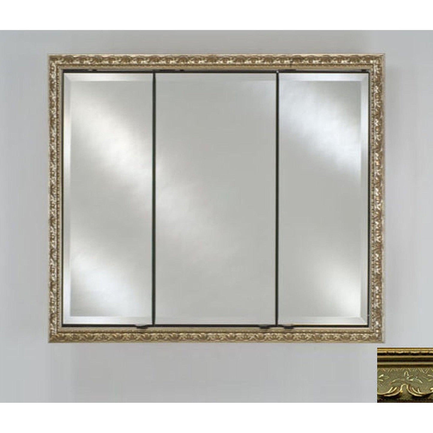 Afina Signature 38" x 30" Majestic Brilliant Gold Recessed Triple Door Medicine Cabinet With Beveled Edge Mirror