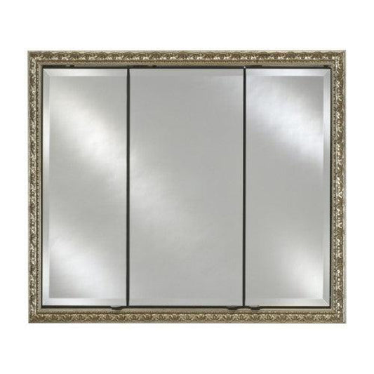 Afina Signature 38" x 30" Meridian Antique Silver with Antique Gold Caps Recessed Triple Door Medicine Cabinet With Beveled Edge Mirror