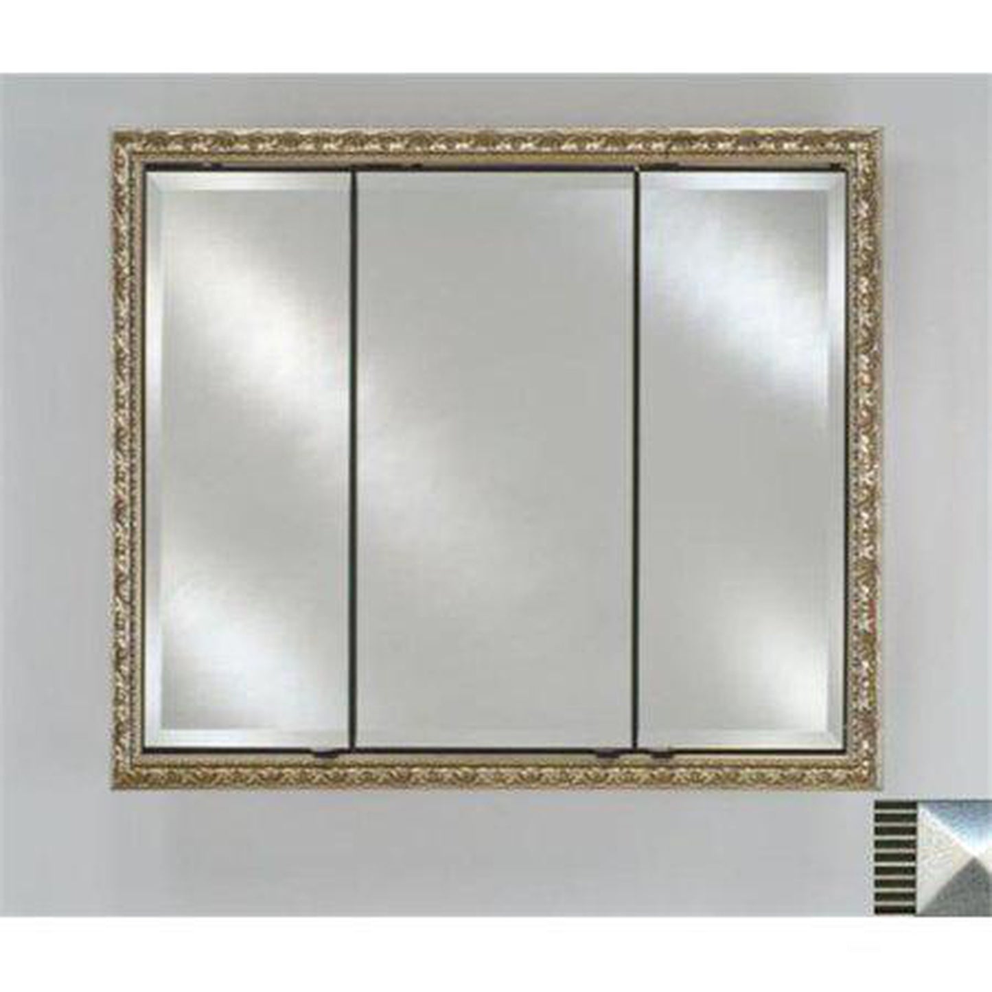 Afina Signature 38" x 30" Meridian Antique Silver with Antique Silver Caps Recessed Triple Door Medicine Cabinet With Beveled Edge Mirror