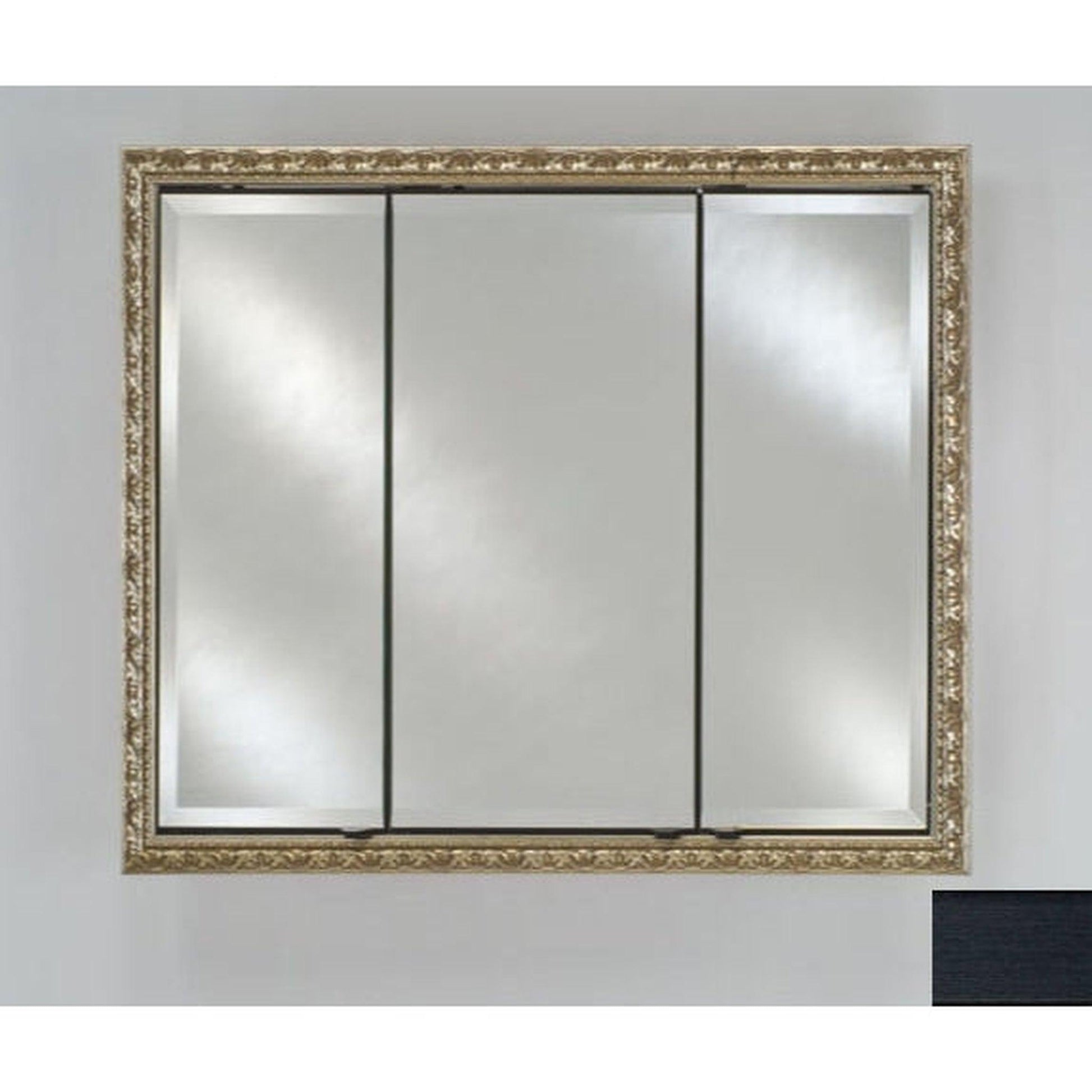 Afina Signature 38" x 30" Soho Brushed Black Recessed Triple Door Medicine Cabinet With Beveled Edge Mirror