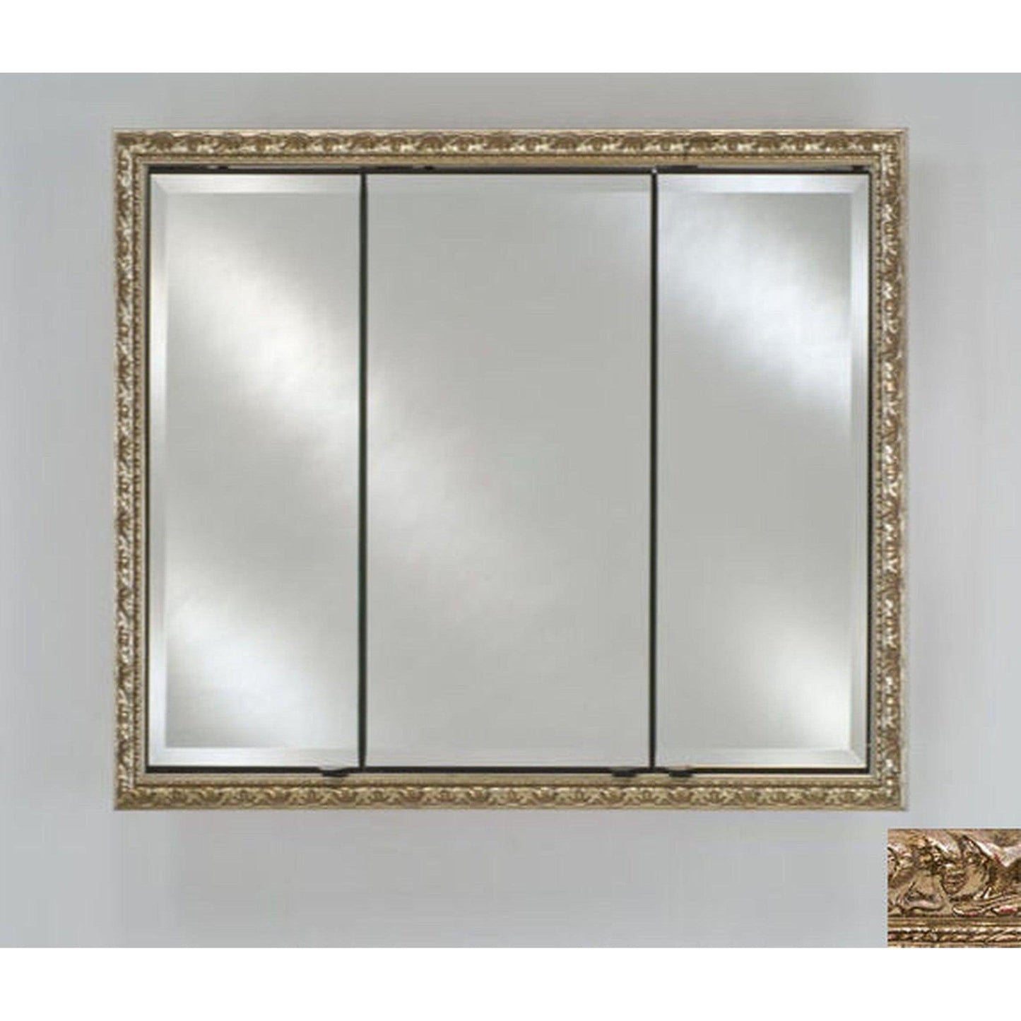 Afina Signature 38" x 30" Tuscany Antique Gold Recessed Triple Door Medicine Cabinet With Beveled Edge Mirror