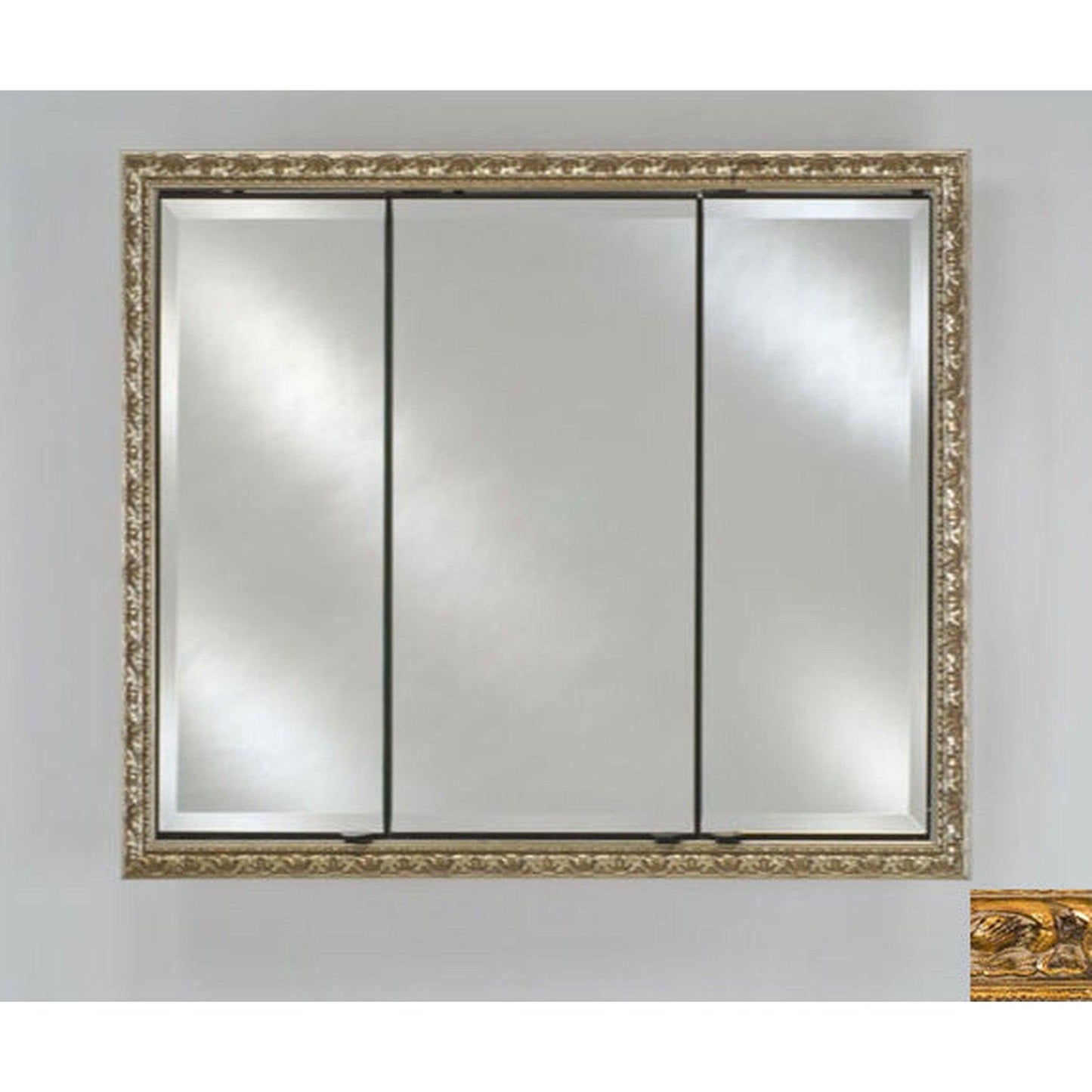 Afina Signature 38" x 30" Tuscany Antique Gold Recessed Triple Door Medicine Cabinet With Beveled Edge Mirror