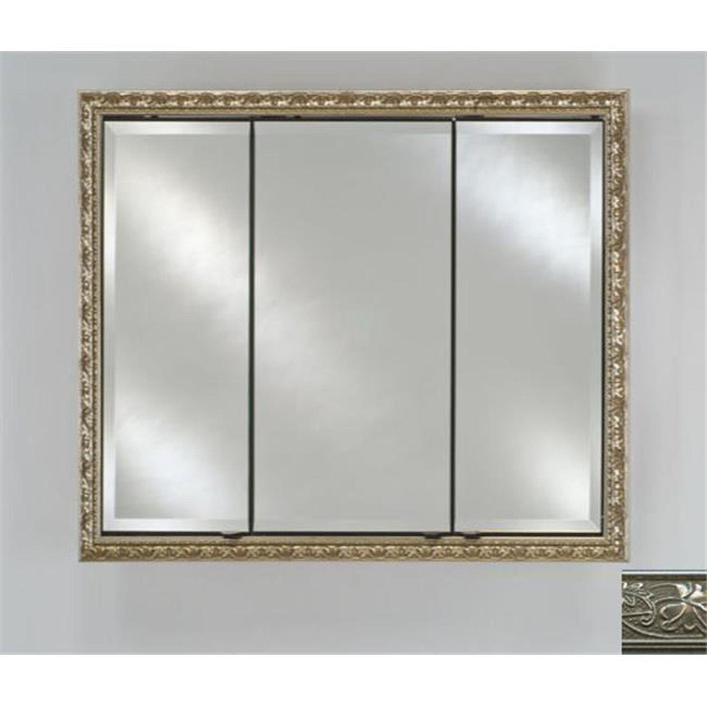 Afina Signature 44" x 30" Aristocrat Antique Silver Recessed Triple Door Medicine Cabinet With Beveled Edge Mirror