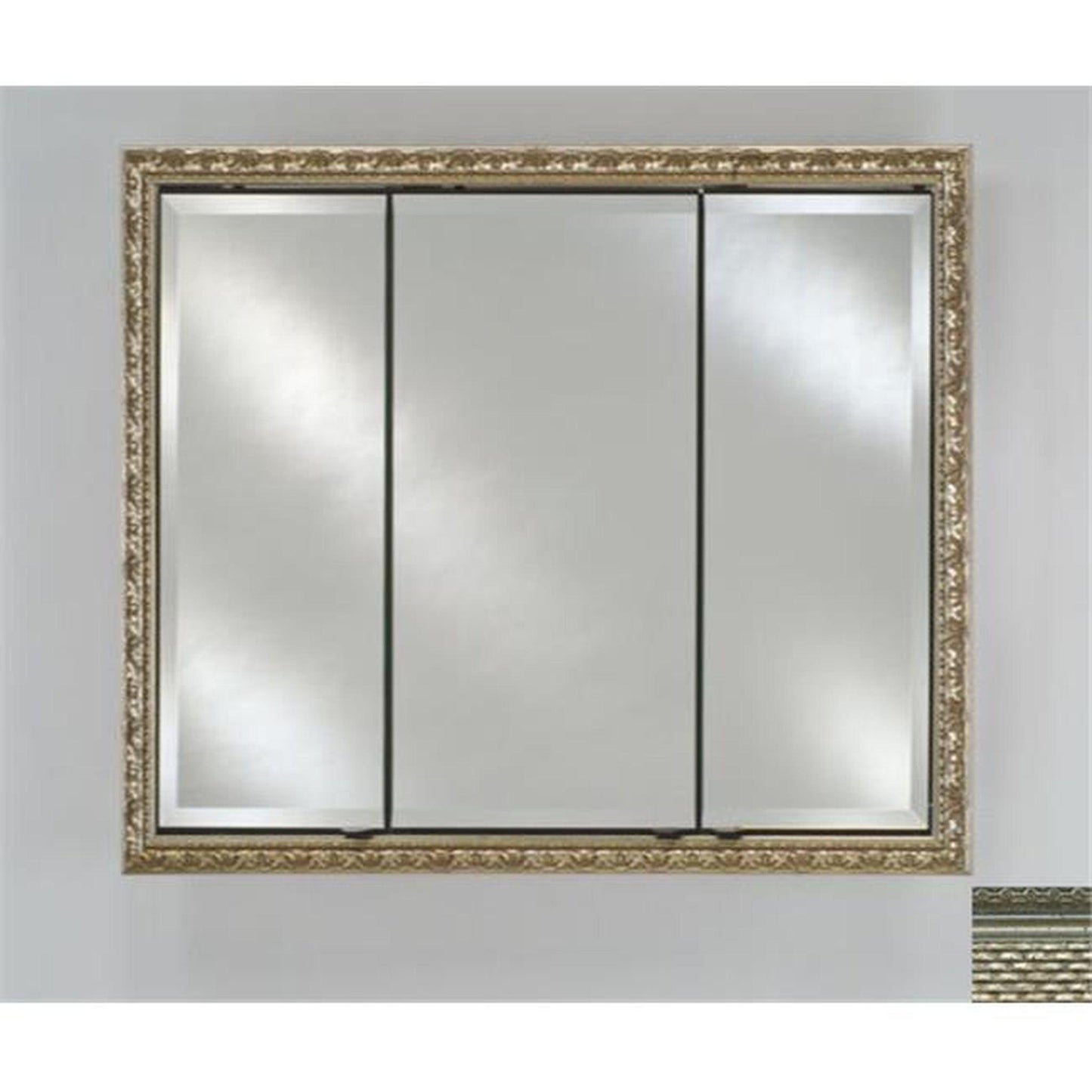 Afina Signature 44" x 30" Elegance Antique Silver Recessed Triple Door Medicine Cabinet With Beveled Edge Mirror