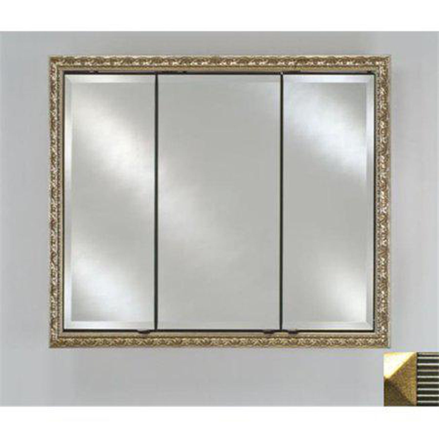 Afina Signature 44" x 30" Meridian Antique Silver with Antique Gold Caps Recessed Triple Door Medicine Cabinet With Beveled Edge Mirror