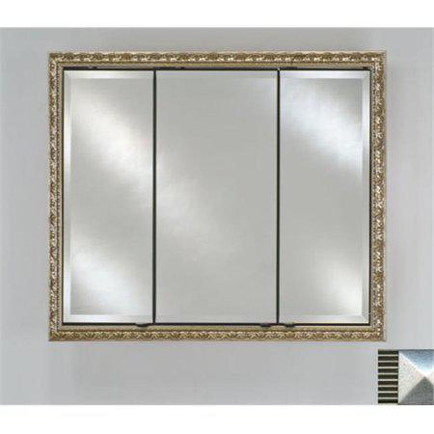 Afina Signature 44" x 30" Meridian Antique Silver with Antique Silver Caps Recessed Triple Door Medicine Cabinet With Beveled Edge Mirror