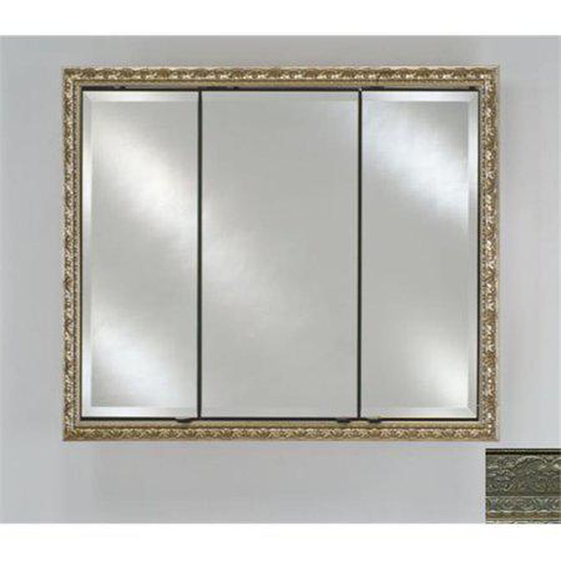 Afina Signature 44" x 30" Regal Antique Silver Recessed Triple Door Medicine Cabinet With Beveled Edge Mirror