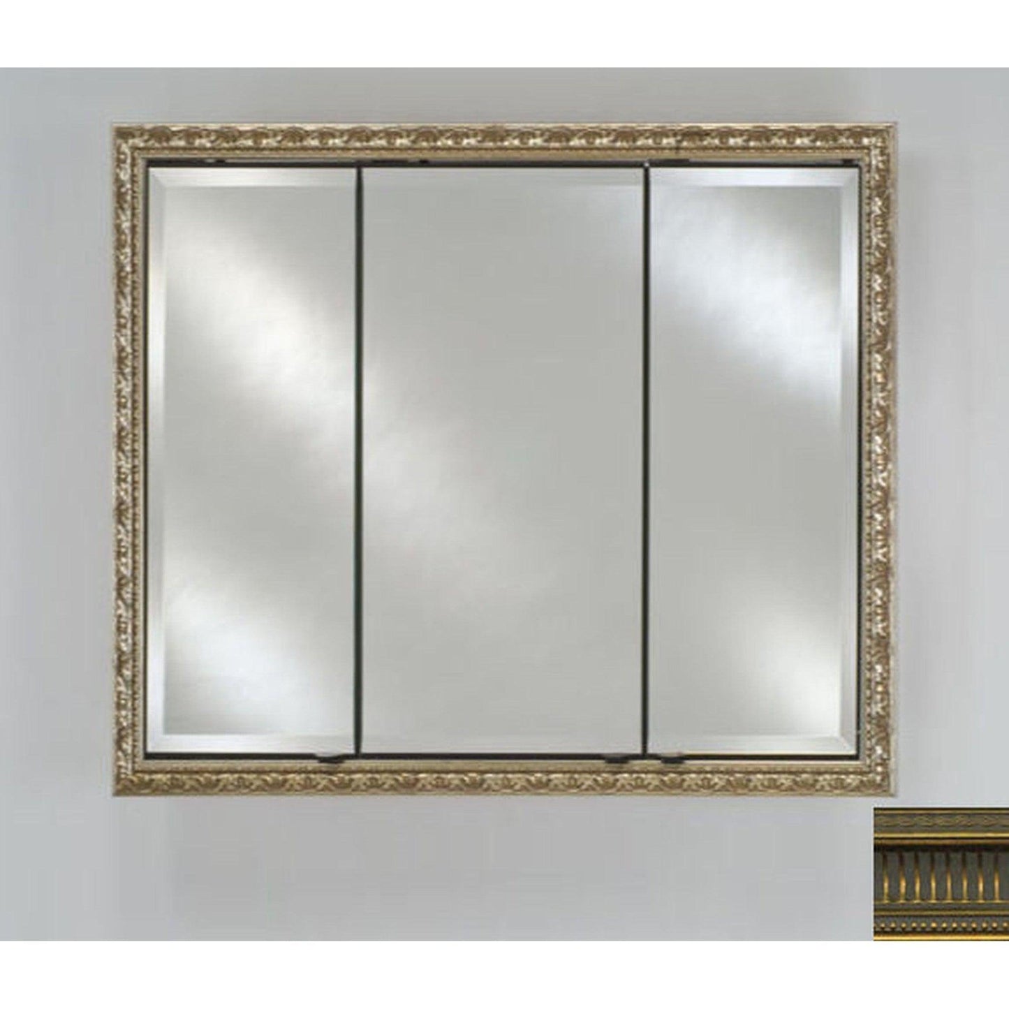 Afina Signature 44" x 30" Roman Antique Gold Recessed Triple Door Medicine Cabinet With Beveled Edge Mirror