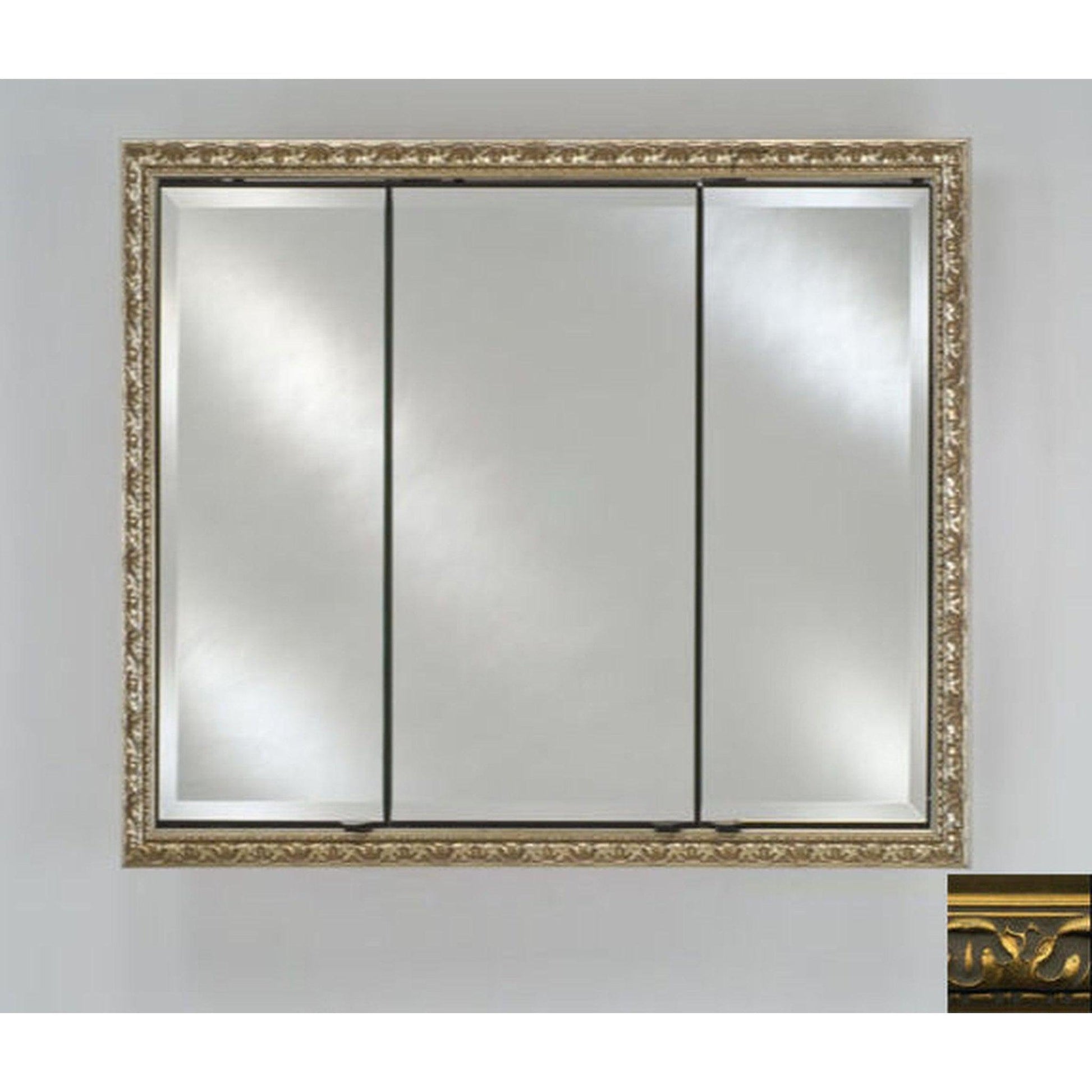 Afina Signature 44" x 30" Valencia Antique Gold Recessed Triple Door Medicine Cabinet With Beveled Edge Mirror