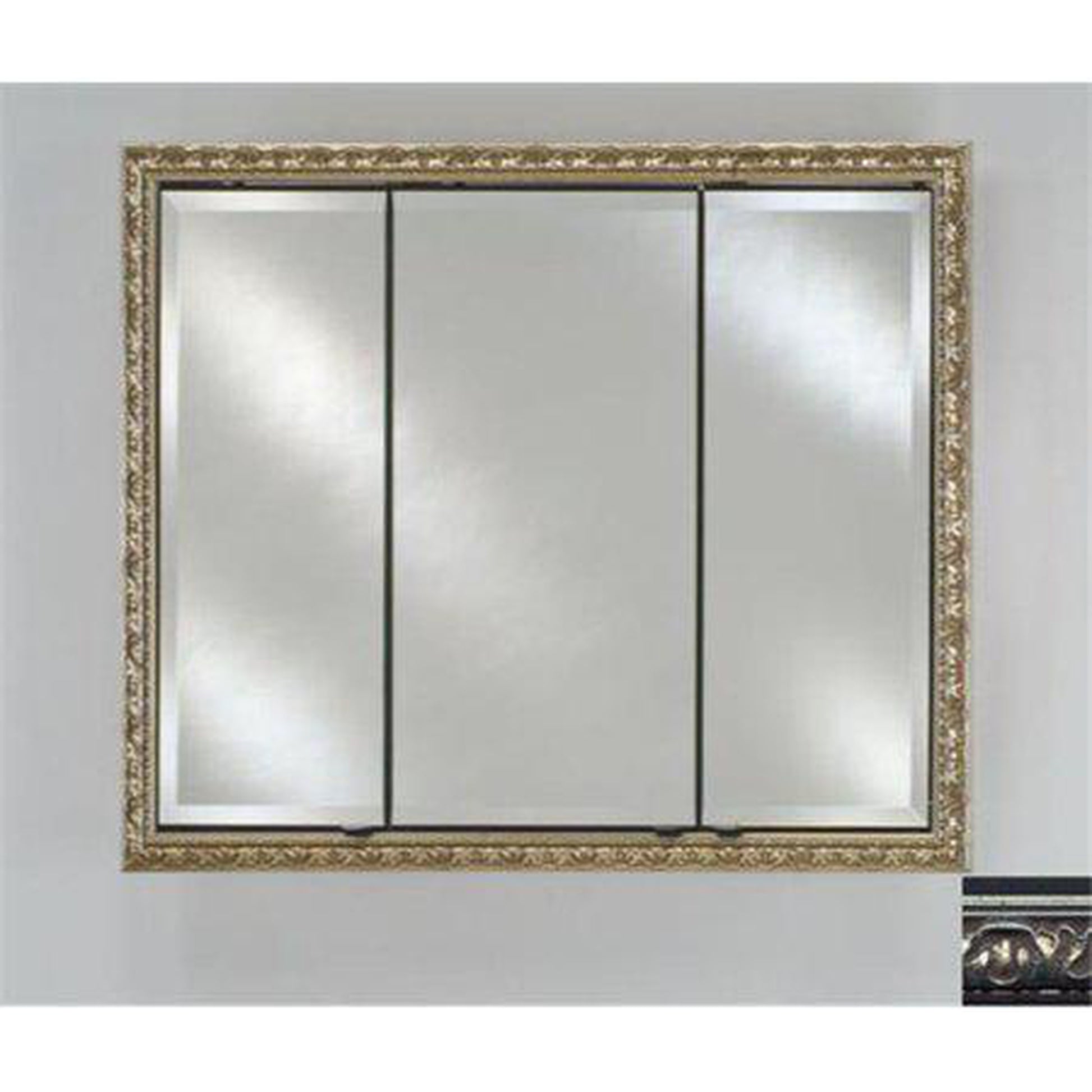 Afina Signature 44" x 30" Valencia Antique Silver Recessed Triple Door Medicine Cabinet With Beveled Edge Mirror