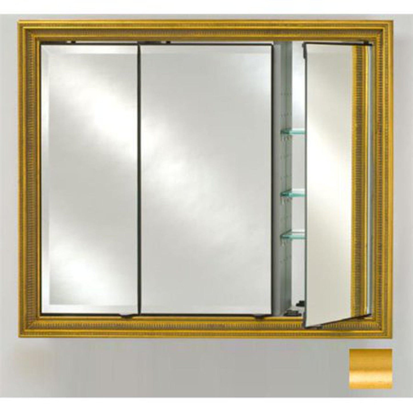 Afina Signature 47" x 36" Brushed Satin Gold Recessed Triple Door Medicine Cabinet With Beveled Edge Mirror