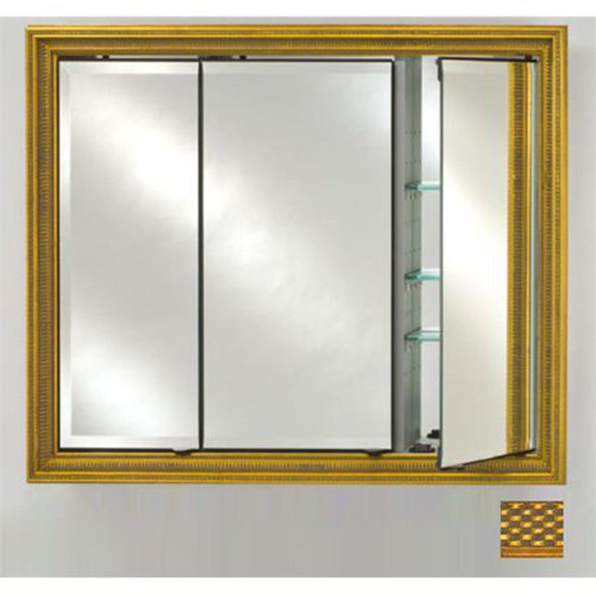 Afina Signature 47" x 36" Elegance Antique Gold Recessed Triple Door Medicine Cabinet With Beveled Edge Mirror