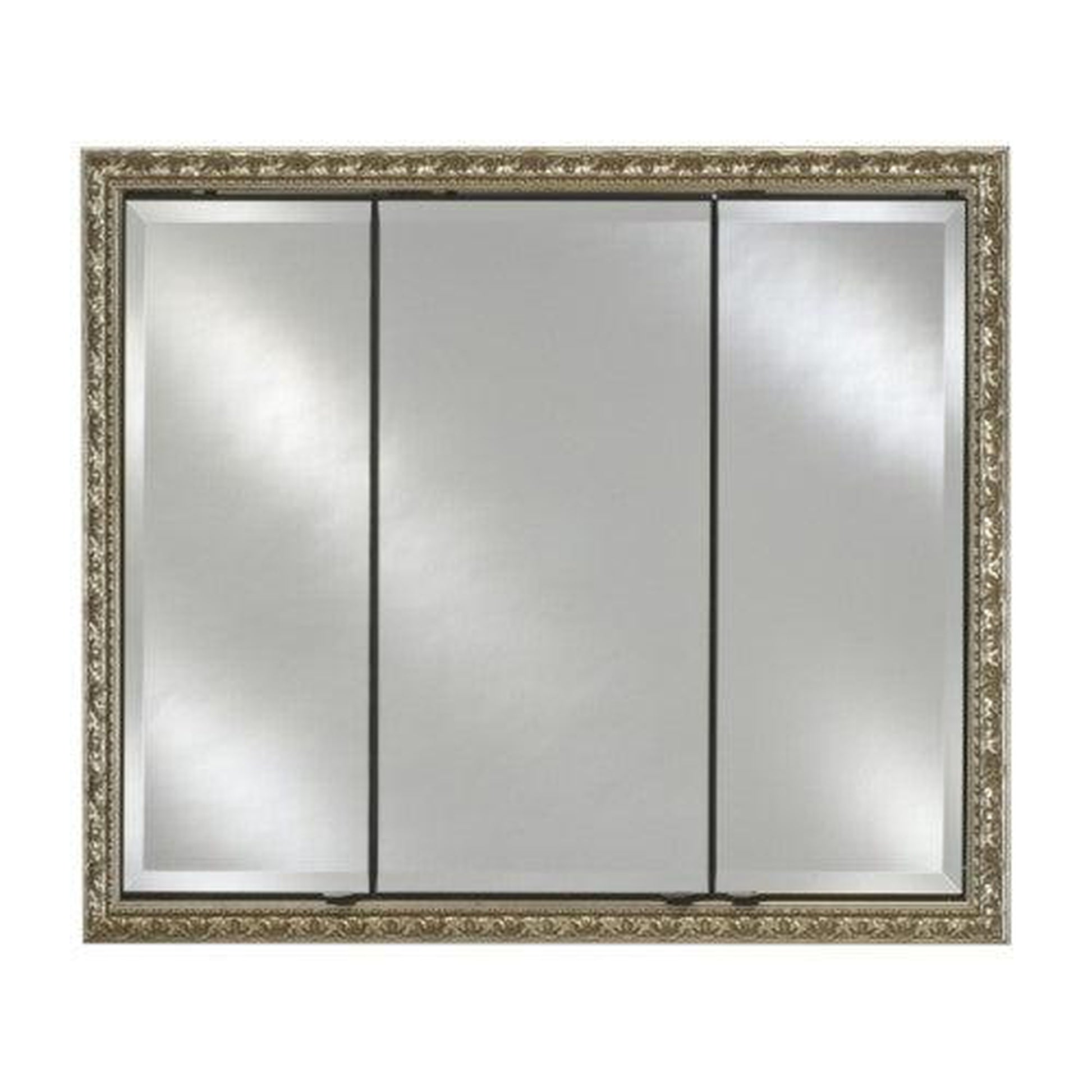 Afina Signature 47" x 36" Meridian Antique Silver with Antique Gold Caps Recessed Triple Door Medicine Cabinet With Beveled Edge Mirror