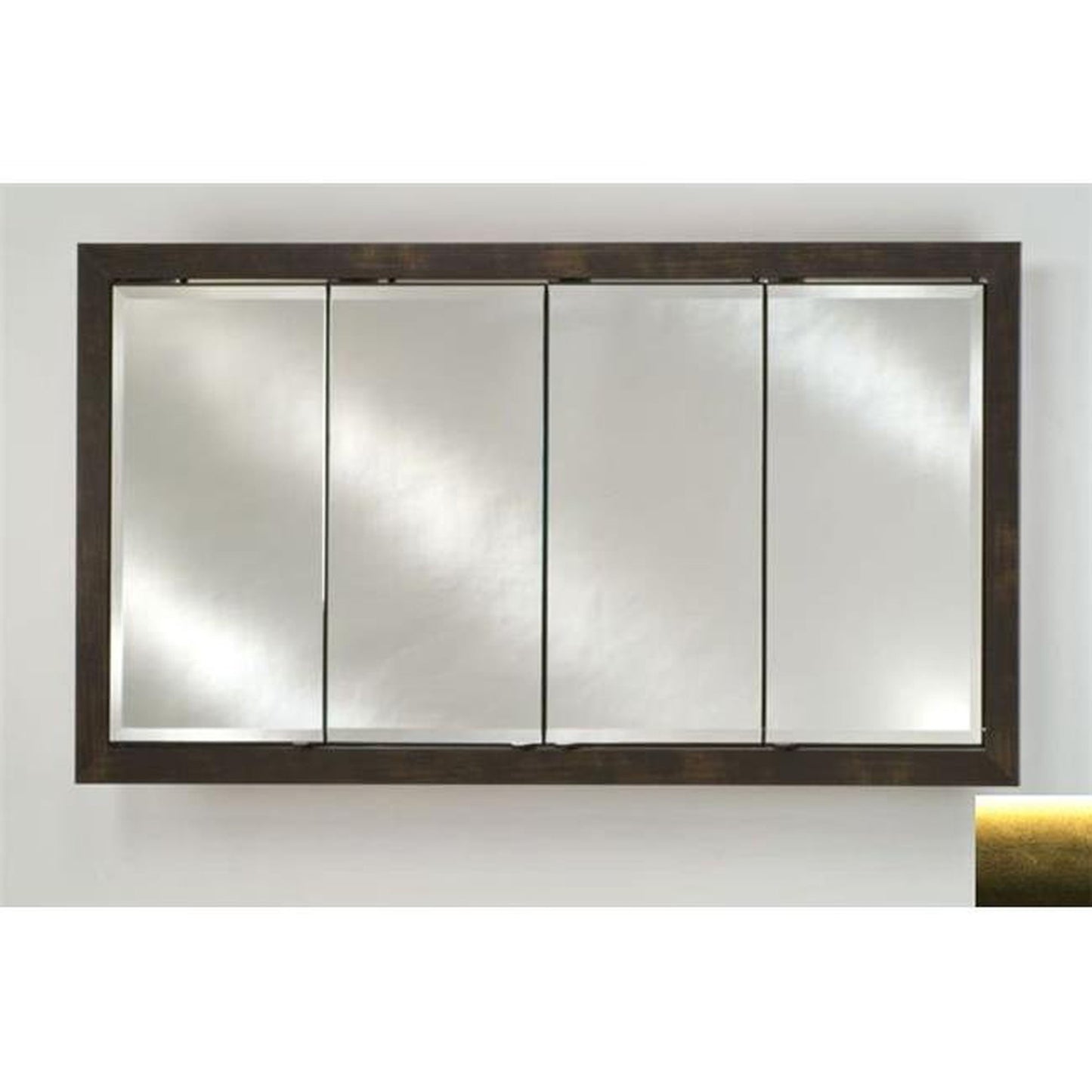 Afina Signature 58" x 30" Brushed Satin Gold Recessed Four Door Medicine Cabinet With Beveled Edge Mirror