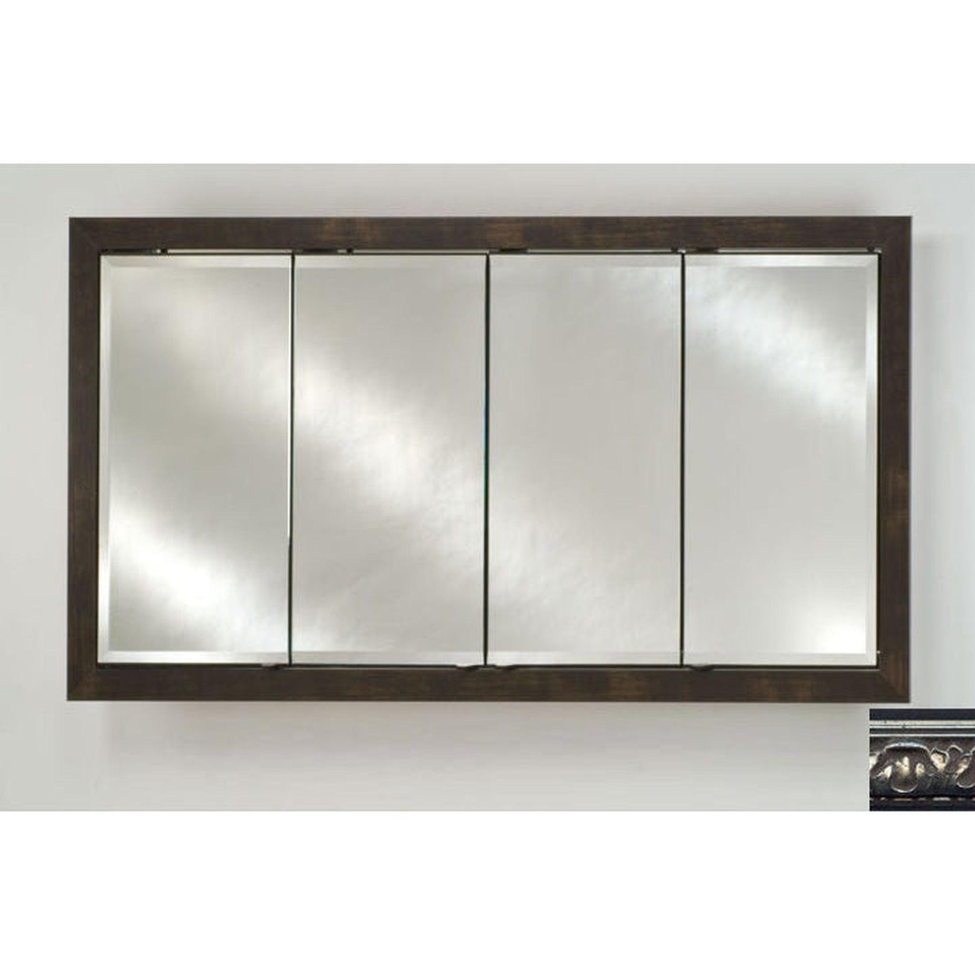 Afina Signature 58" x 30" Valencia Antique Silver Recessed Four Door Medicine Cabinet With Beveled Edge Mirror