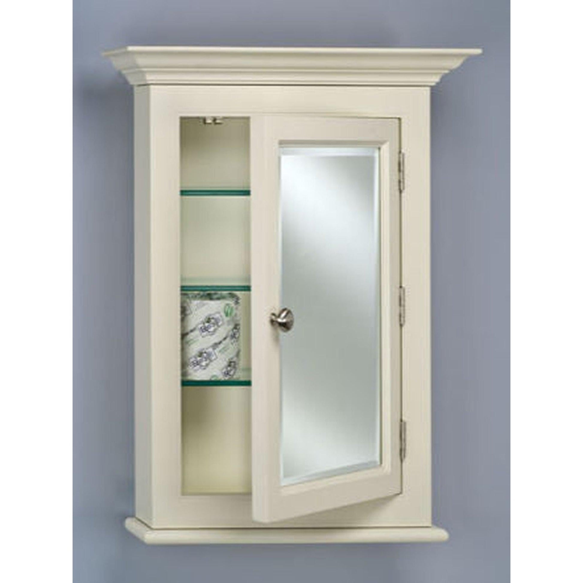 Afina Wilshire II Large Biscuit Semi-Recessed Right Hinged Single Door Medicine Cabinet With Beveled Edge Mirror