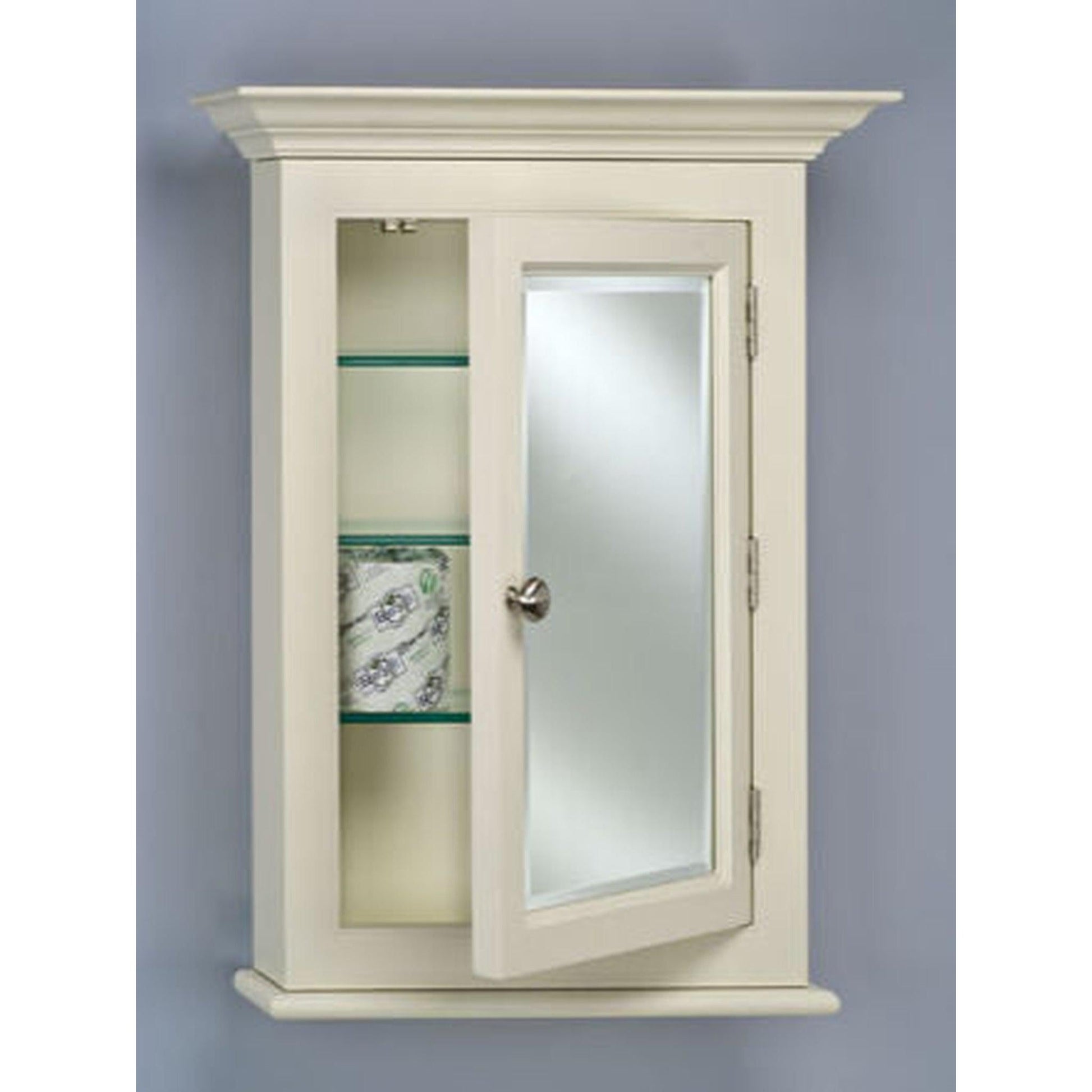 Afina Wilshire II Small Biscuit Semi-Recessed Right Hinged Single Door Medicine Cabinet With Beveled Edge Mirror