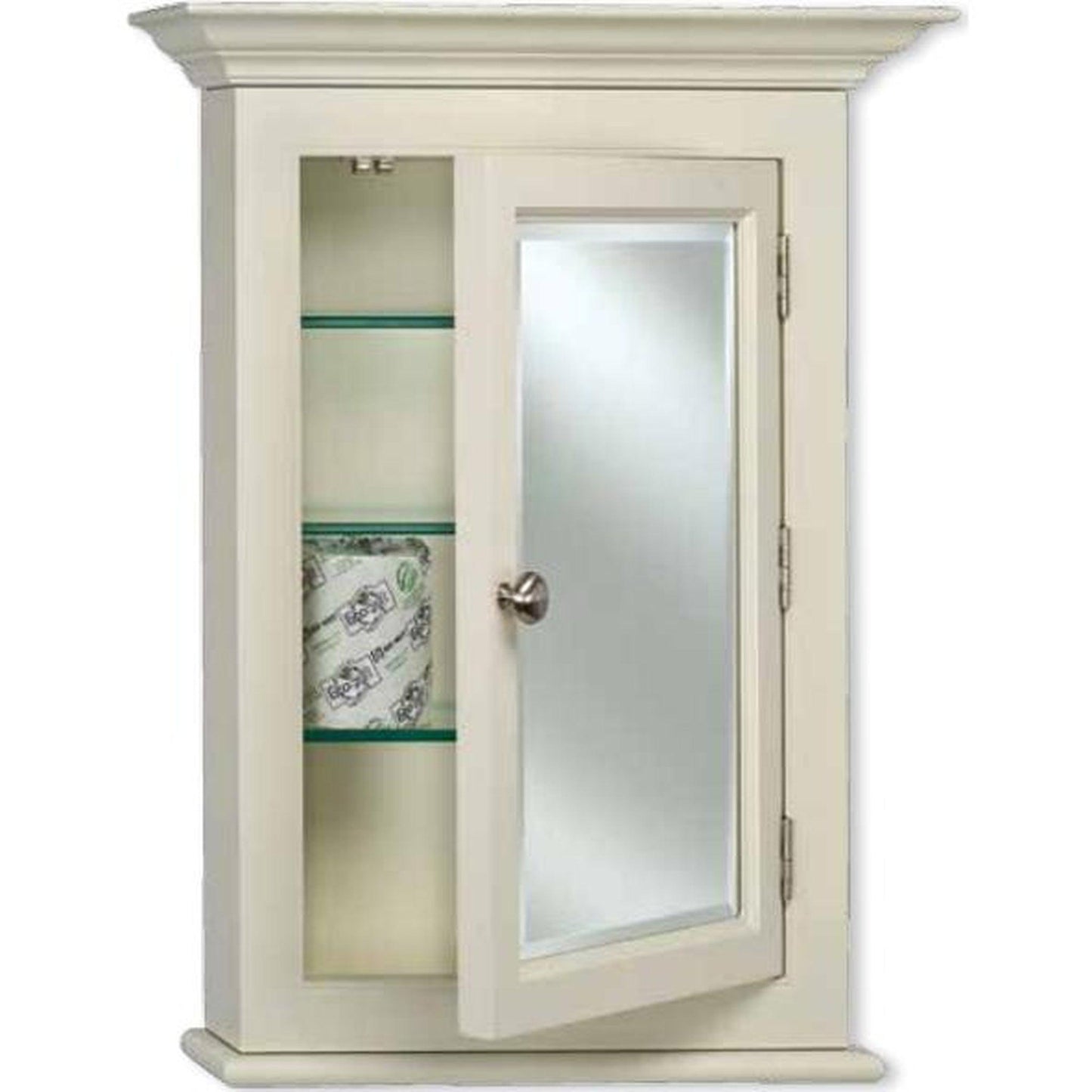 Afina Wilshire II Small Biscuit Semi-Recessed Right Hinged Single Door Medicine Cabinet With Beveled Edge Mirror