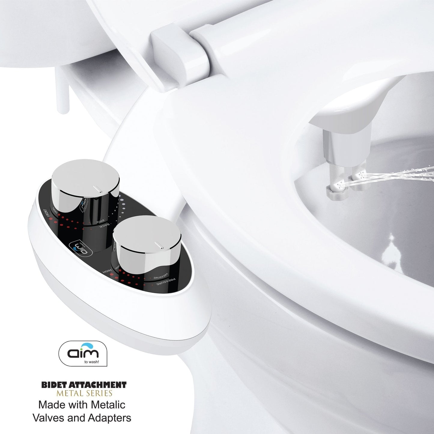 Aim to Wash! Metal Series White Non-Electric Bidet Attachment With Dual Nozzles