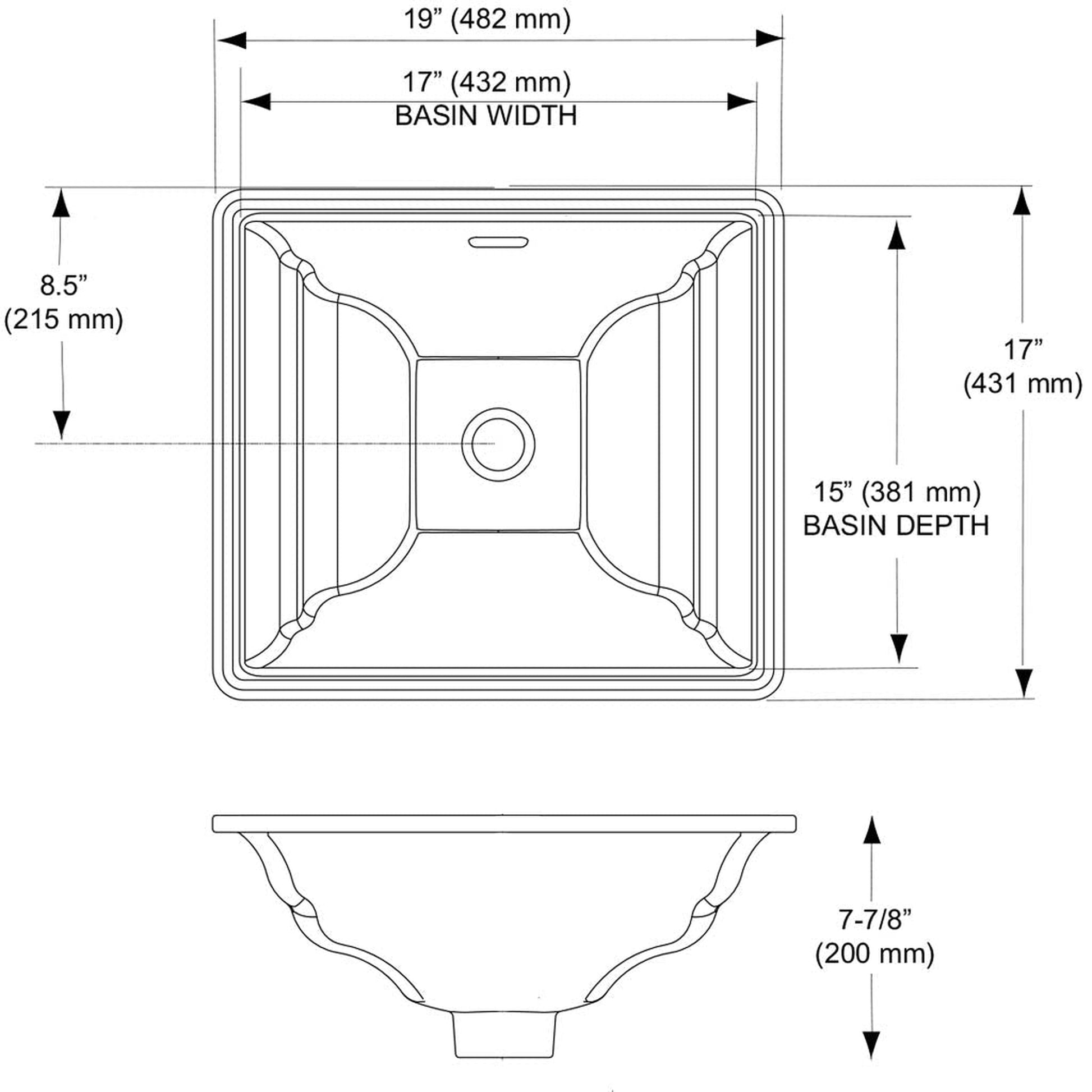 Aimes 17" x 15" Cotton White Rectangular Undercounter Lavatory Sink