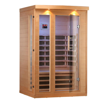 Aleko Canadian Hemlock 2-Person Indoor Infrared Sauna With EMF Mica Carbon Heater, Control Panel and Multi-Colored Light Spectrum
