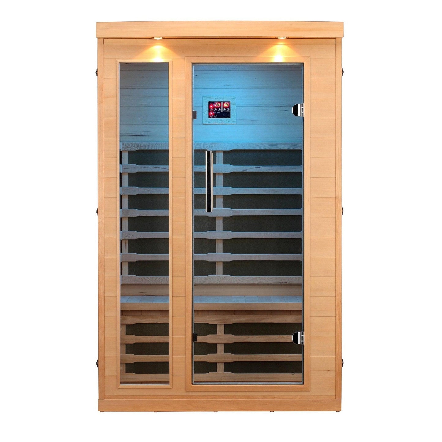 Aleko Canadian Hemlock 2-Person Indoor Infrared Sauna With EMF Mica Carbon Heater, Control Panel and Multi-Colored Light Spectrum