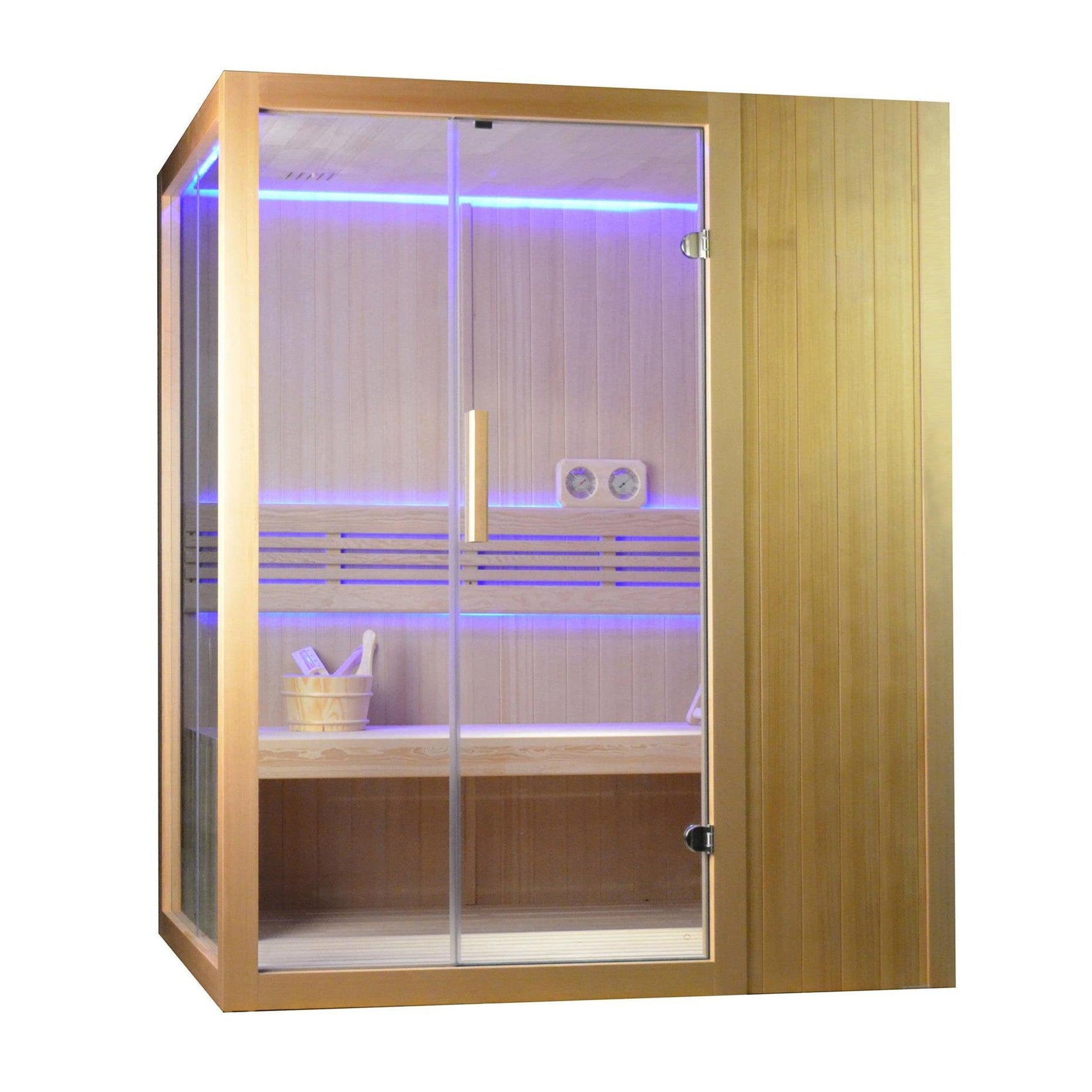 Aleko Canadian Hemlock 3-4 Person Indoor Wet Dry Steam Sauna With 4.5 kW ETL Certified Heater and LED Lights
