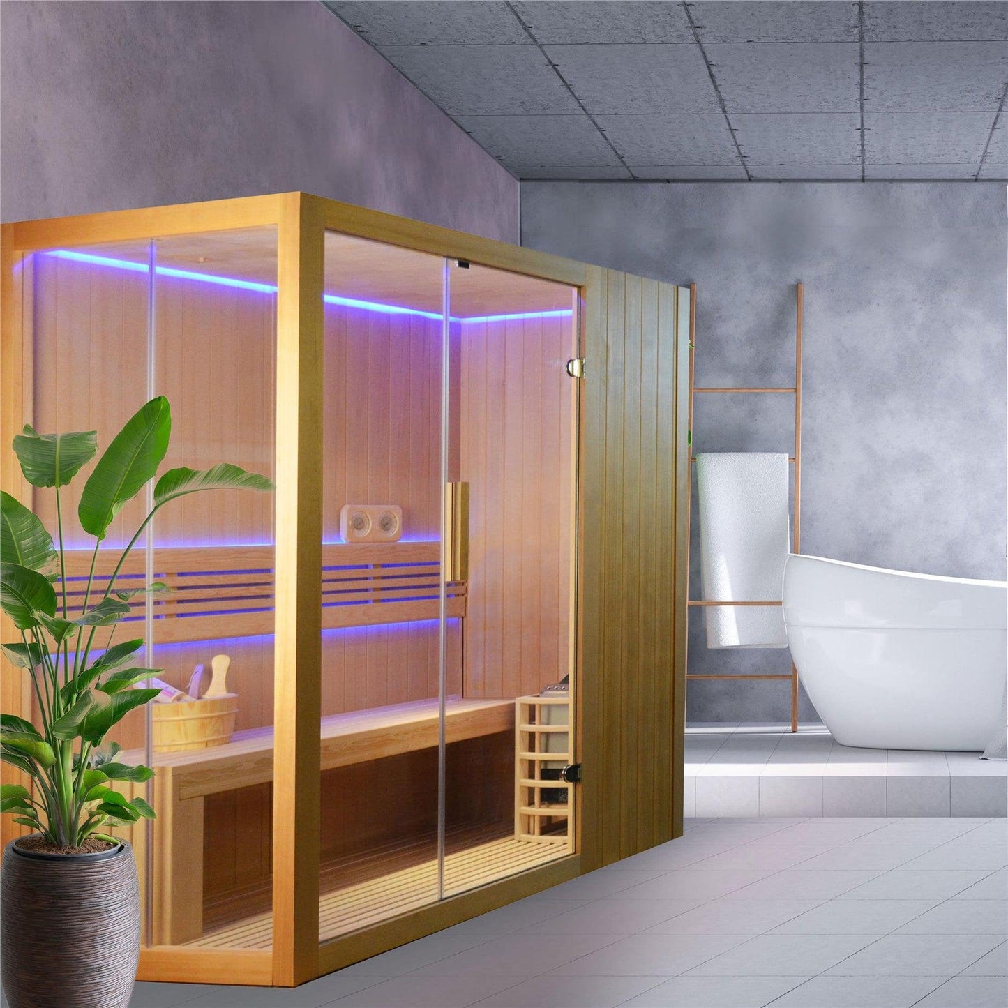 Aleko Canadian Hemlock 3-4 Person Indoor Wet Dry Steam Sauna With 4.5 kW ETL Certified Heater and LED Lights
