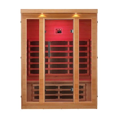 Aleko Canadian Hemlock 3-Person Indoor Infrared Sauna With EMF Mica Carbon Heater, Control Panel and Multi-Colored Light Spectrum