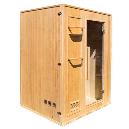 Aleko Canadian Hemlock 3-Person Indoor Wet Dry Steam Sauna With 3 kW ETL Certified Heater