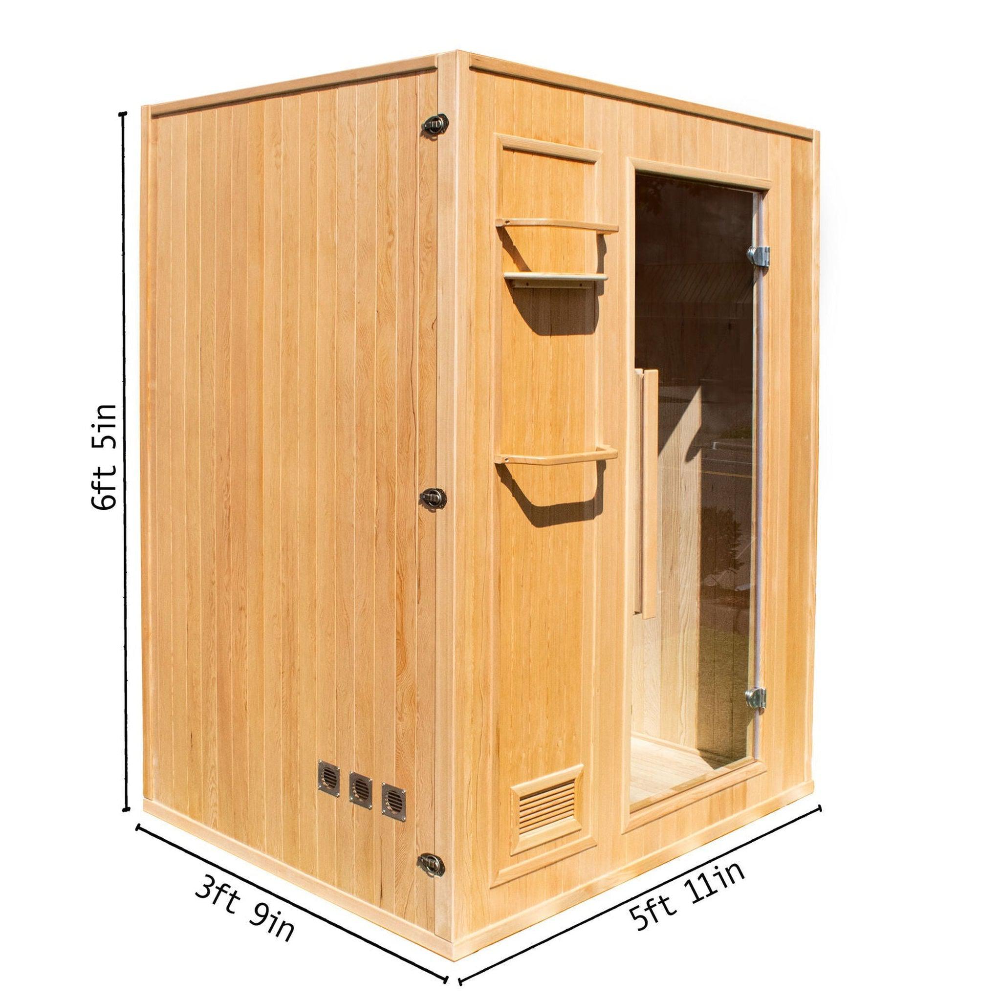 Aleko Canadian Hemlock 3-Person Indoor Wet Dry Steam Sauna With 3