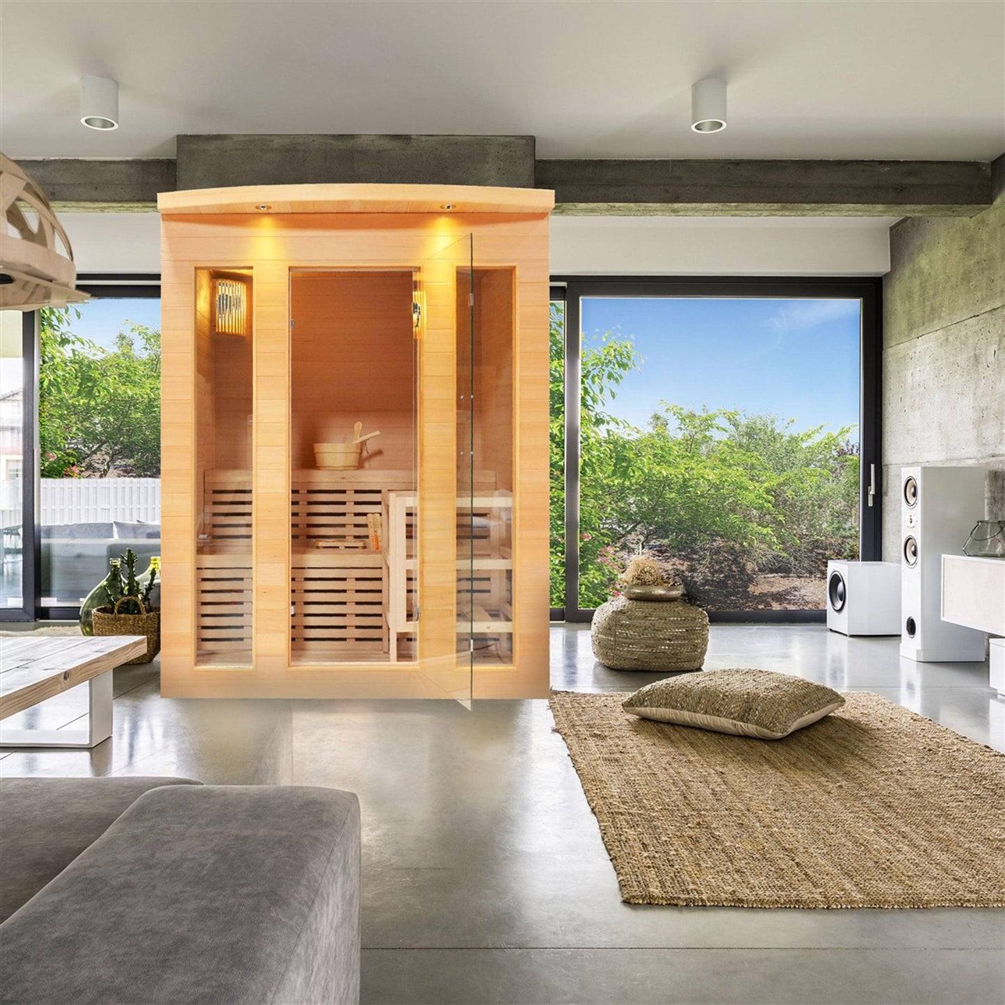 Aleko Canadian Hemlock 4-Person Indoor Wet Dry Steam Sauna With 4.5 kW ETL Certified Heater and Exterior Lights