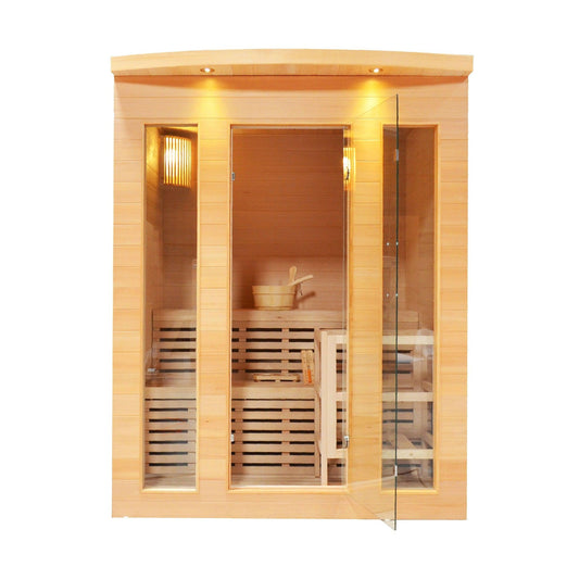 Aleko Canadian Hemlock 4-Person Indoor Wet Dry Steam Sauna With 4.5 kW ETL Certified Heater and Exterior Lights