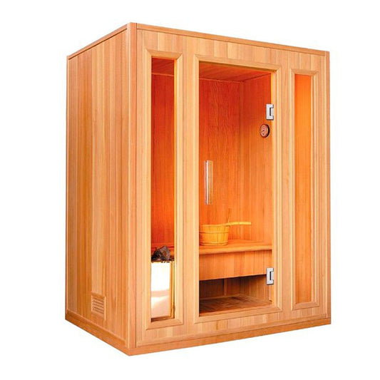 Aleko Canadian Red Cedar 3-Person Indoor Wet Dry Sauna With 3 kW ETL Certified Harvia KIP Electric Sauna Heater