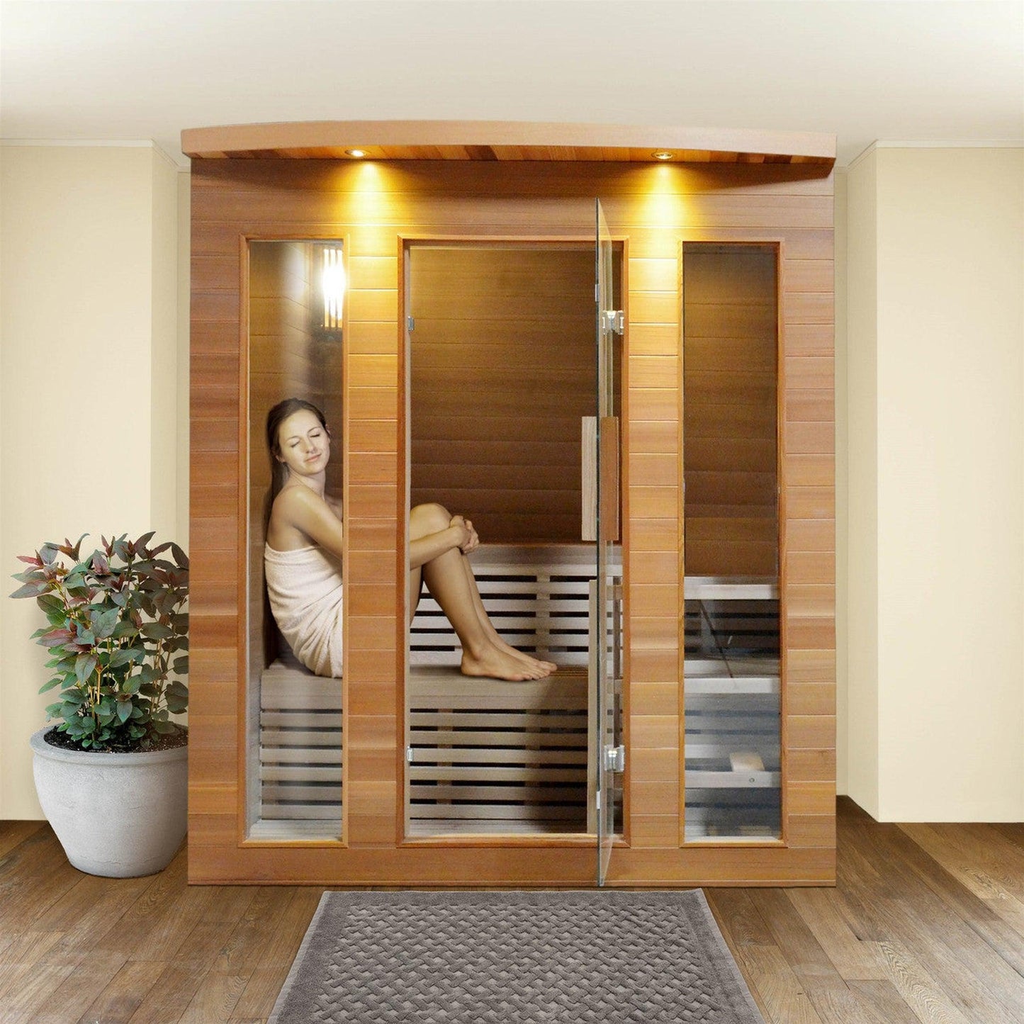 Aleko Clear Cedar 5-Person Indoor Wet Dry Sauna With Exterior Lights And 4.5 kW ETL Certified Heater