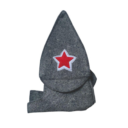 Aleko Natural Sheep Wool Sauna Hat in Charcoal with Embroidered Star