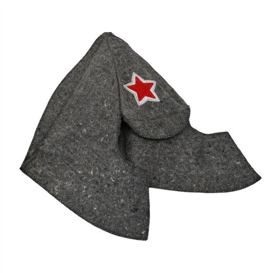 Aleko Natural Sheep Wool Sauna Hat in Charcoal with Embroidered Star