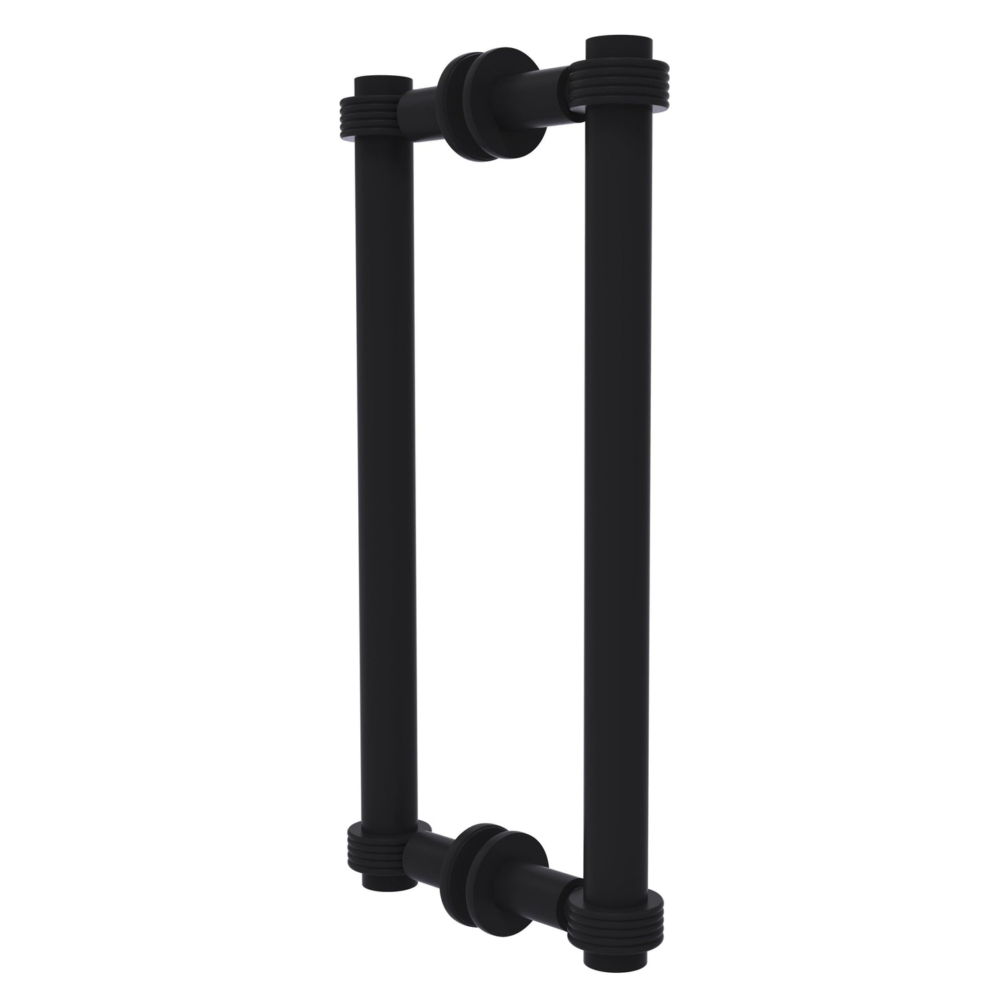 Allied Brass 404G-12BB 13.4" x 7.2" Matte Black Solid Brass Back-to-Back Shower Door Pull with Grooved Accent