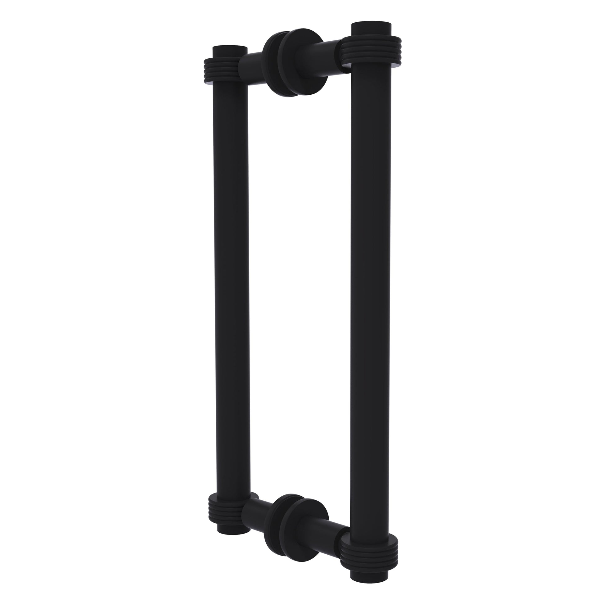 Allied Brass 404G-12BB 13.4" x 7.2" Matte Black Solid Brass Back-to-Back Shower Door Pull with Grooved Accent