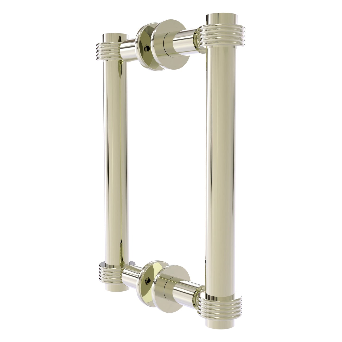 Allied Brass 404G-8BB 9.4" x 7.2" Polished Nickel Solid Brass Back-to-Back Shower Door Pull with Grooved Accent