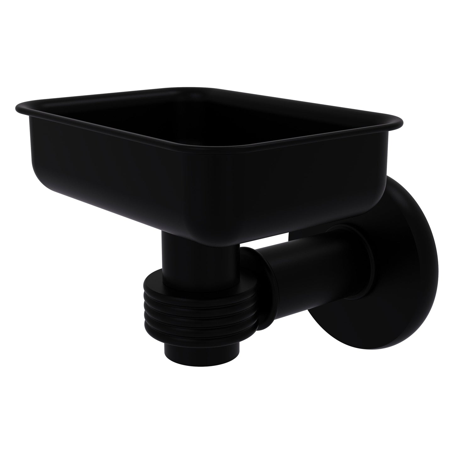 Allied Brass Continental 4.5" x 3.5" Matte Black Solid Brass Wall-Mounted Soap Dish Holder with Grooved Accents