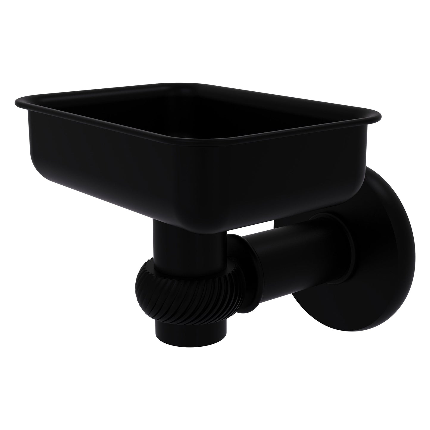 Allied Brass Continental 4.5" x 3.5" Matte Black Solid Brass Wall-Mounted Soap Dish Holder with Twist Accents