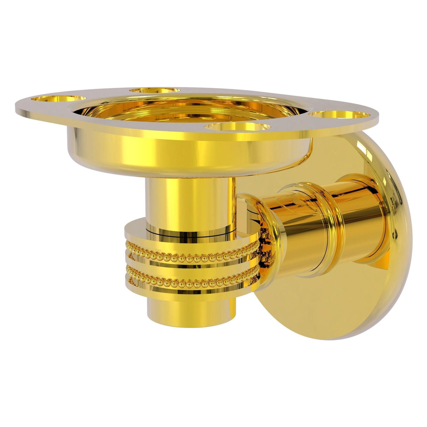 Allied Brass Continental 4.5" x 3.5" Polished Brass Solid Brass Tumbler and Toothbrush Holder with Dotted Accents