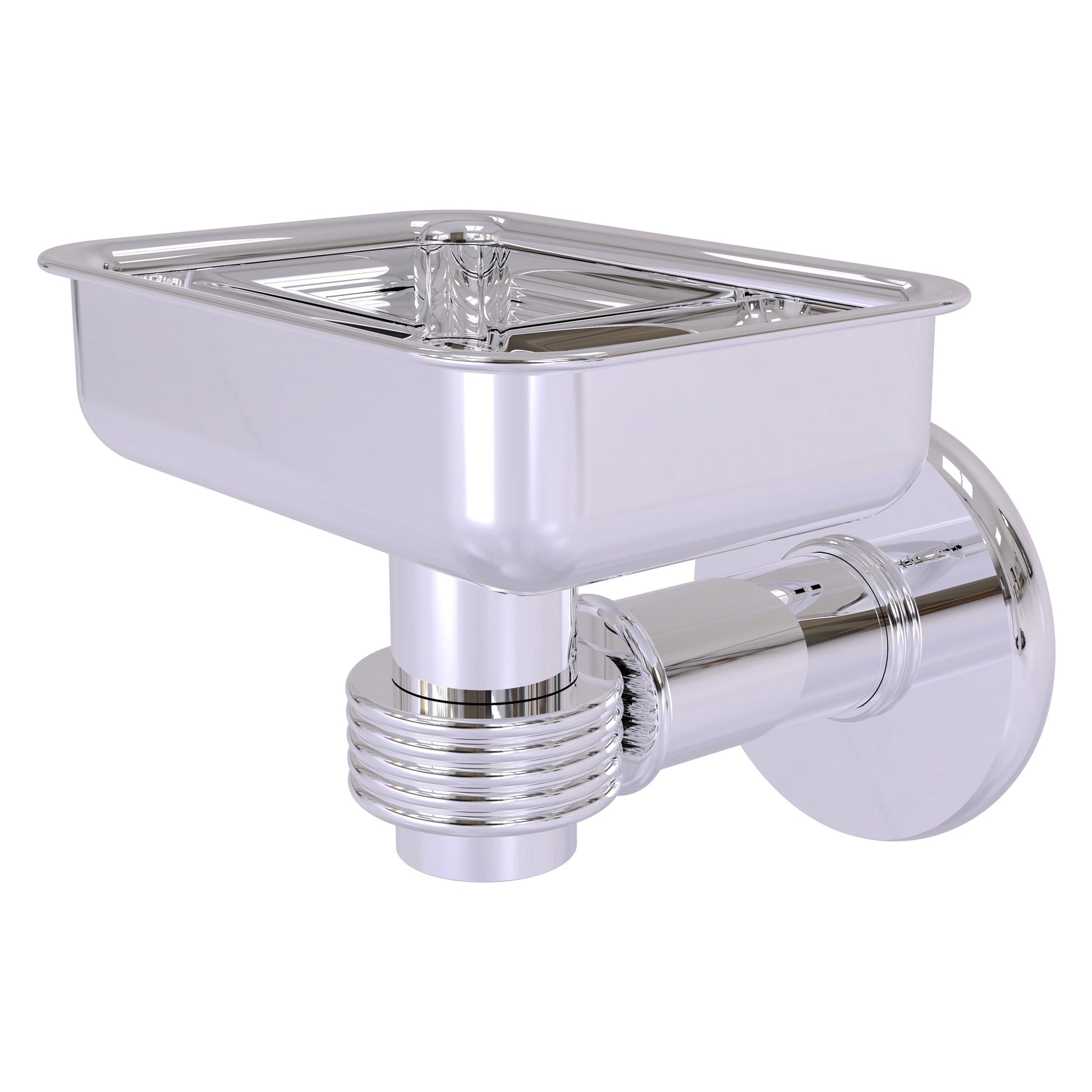 Allied Brass Continental 4.5" x 3.5" Polished Chrome Solid Brass Wall-Mounted Soap Dish Holder with Grooved Accents