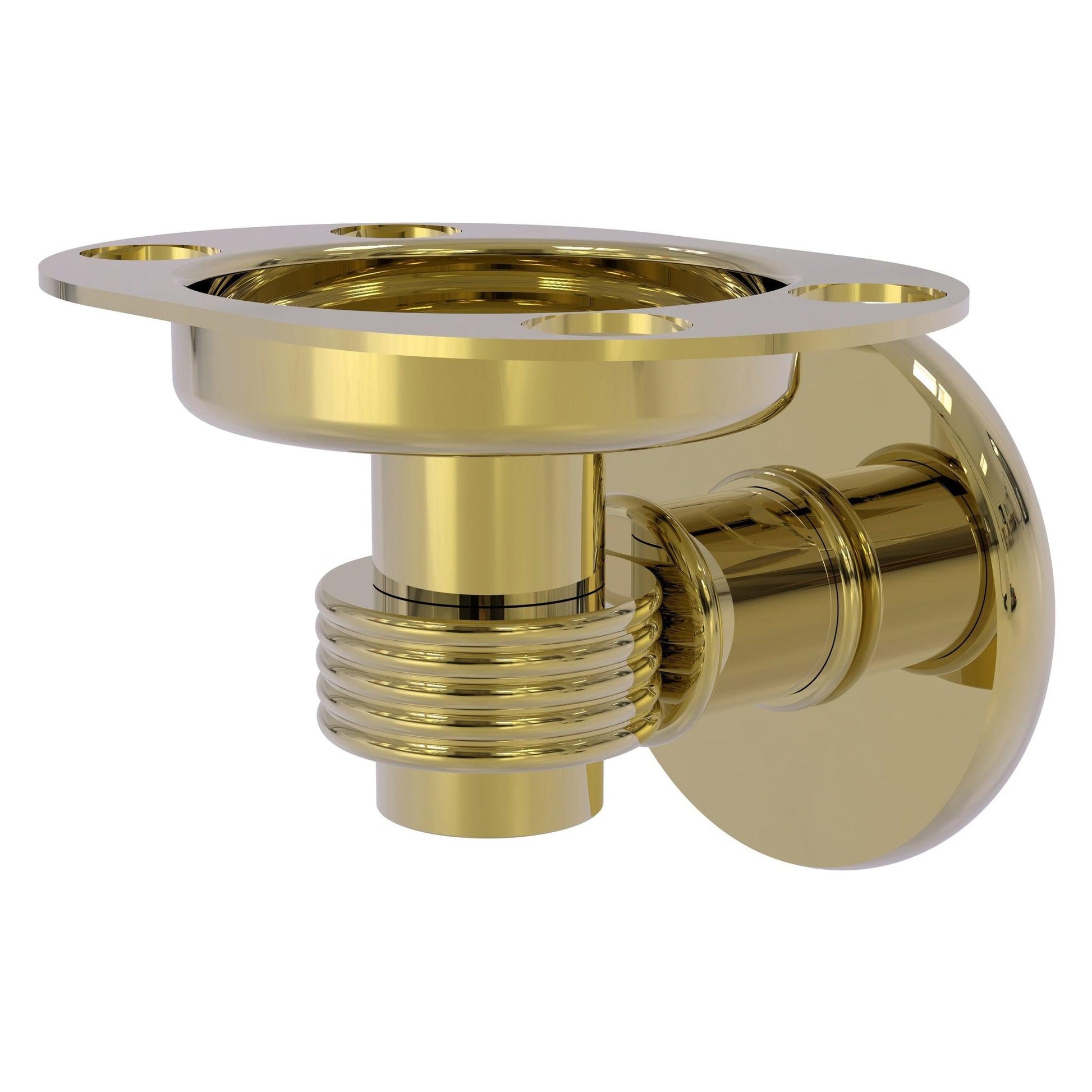 Allied Brass Continental 4.5" x 3.5" Unlacquered Brass Solid Brass Tumbler and Toothbrush Holder with Grooved Accents