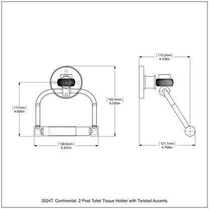 Allied Brass Continental 5.5" x 5" Matte Black Solid Brass 2-Post Toilet Tissue Holder with Twisted Accents