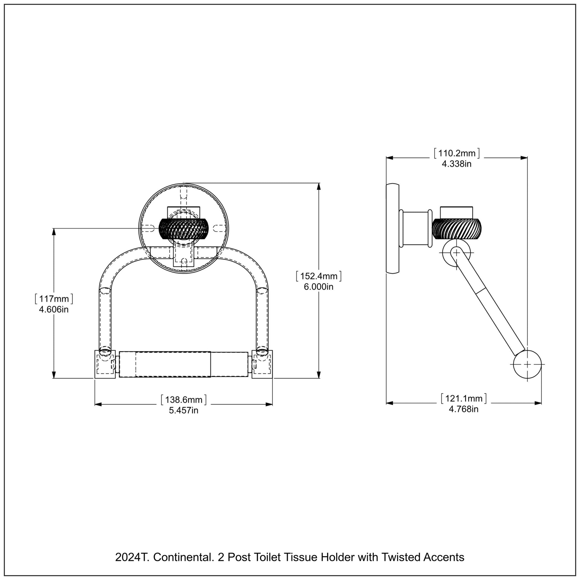 Allied Brass Continental 5.5" x 5" Matte White Solid Brass 2-Post Toilet Tissue Holder with Twisted Accents