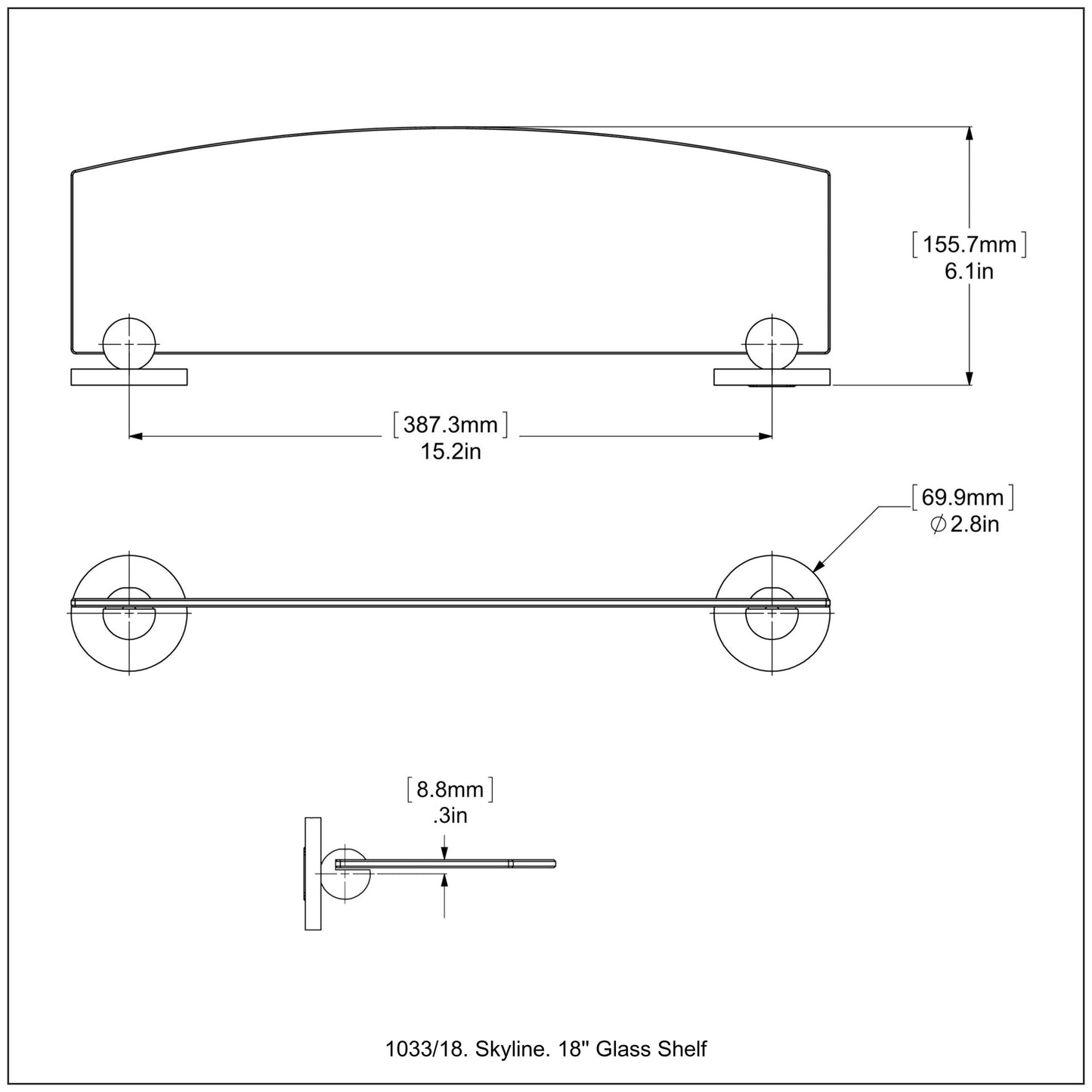 Allied Brass Skyline 18" x 5" Brushed Bronze Solid Brass Glass Shelf