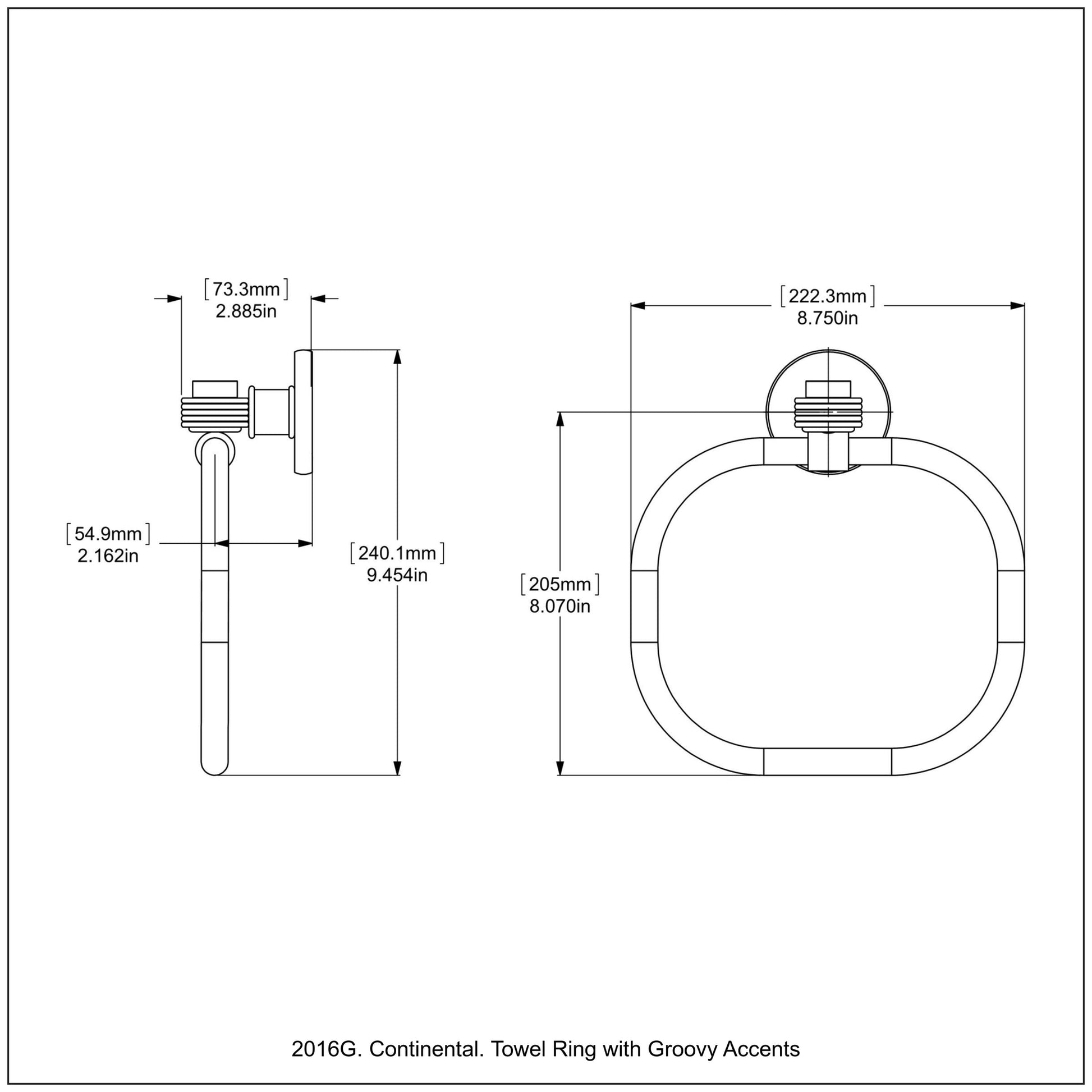 Allied Brass Skyline 2016G 9" Matte White Solid Brass Towel Ring With Grooved Accents